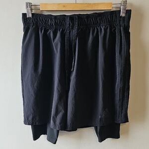 adidas Men’s Medium Black Layered Athletic Shorts with Inner Liner